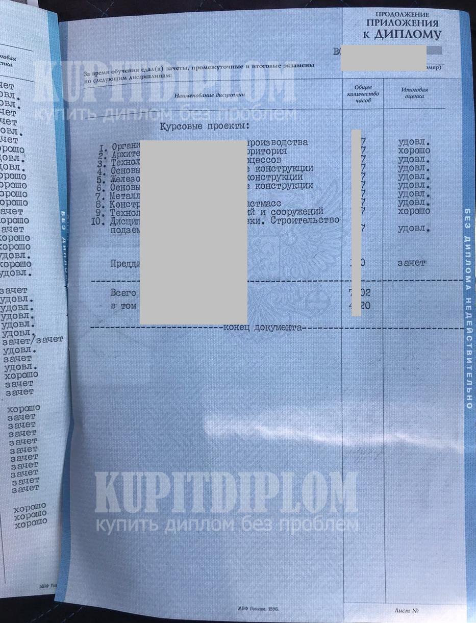 Образец диплома МГОУ 2004 года ПГС (продолжение приложения)